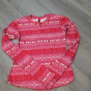 SKIMS Logo Plush Pointelle Long Sleeve Henley